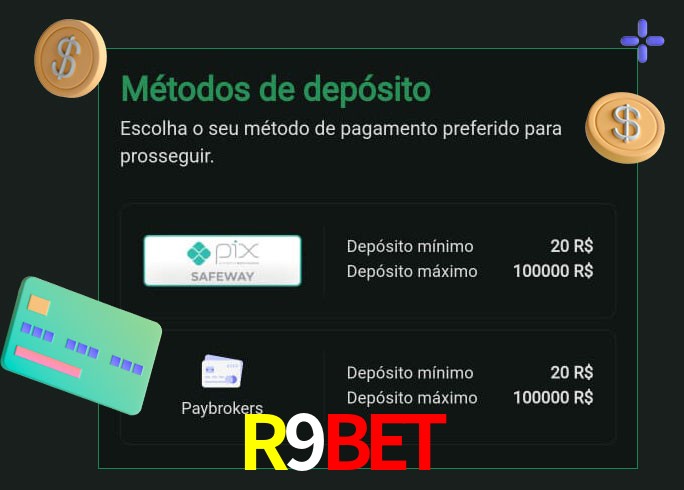 O cassino R9BET oferece uma grande variedade de métodos de pagamento